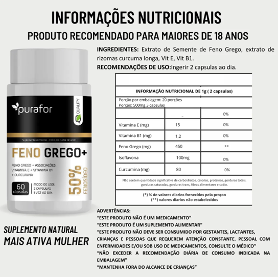 Feno Grego 60 Caps - Purafor - Imagem 5